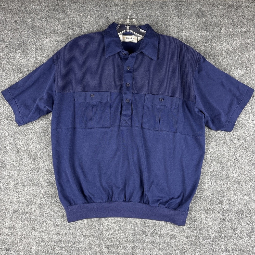 Vintage Classics by Palmland Navy Blue Banded Bottom Knit Polo Shirt Large